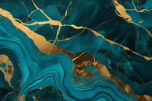 A Blue and Gold Marbled Surface for Creative Excellence