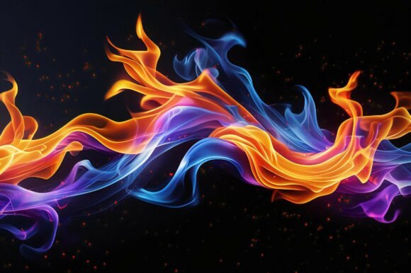 A Colorful Flame on a Black Background: A Versatile Design Element for Creative Projects