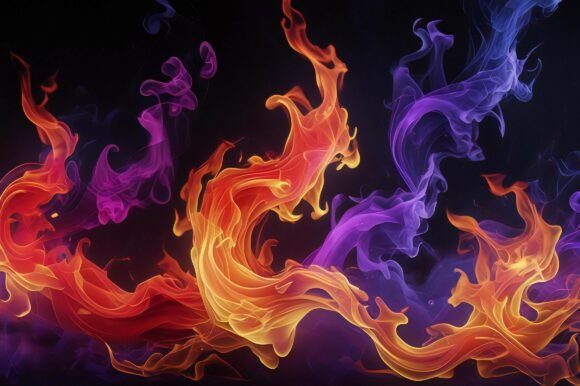 A Colorful Flames on a Black Background