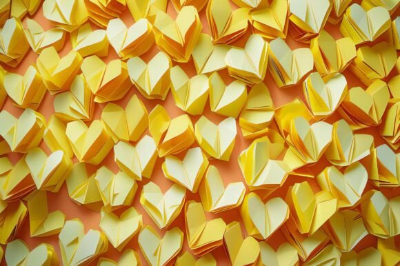A Group of Yellow Paper Hearts: A Versatile and Visually Striking Background for Creative Projects