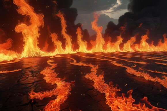 A Lava Flow with Smoke and Clouds