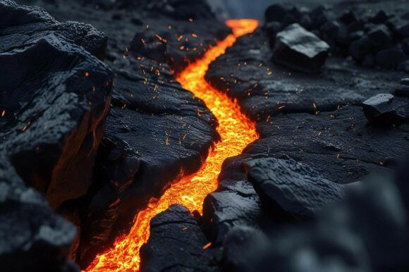 A Lava Flowing Through Rocks