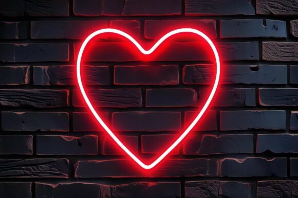 A Red Neon Heart on a Brick Wall
